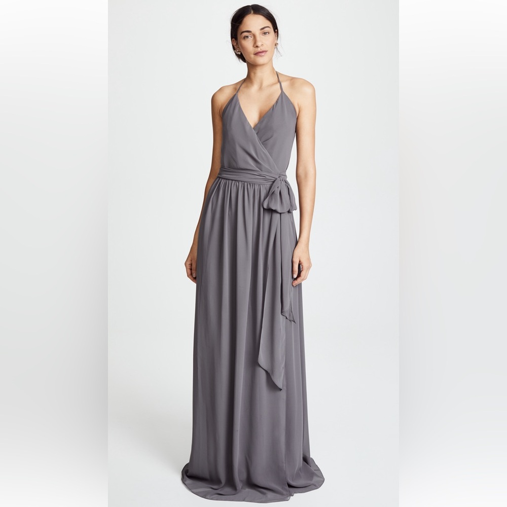 BNWT Ceremony by Joanne August Halter Wrap Chiffon Dress in Off-White size M - Picture 2 of 16